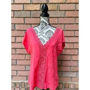 GUC Maurices Women's Coral Pullover Top w/ Crochet Detail XL